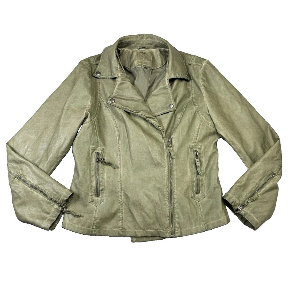 Max Studio Women's Green Faux Leather Moto Jacket Sz XL Biker Boho Preppy